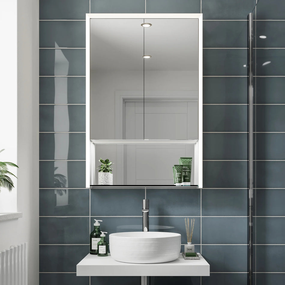 HIB Verve Illuminated Bathroom Mirrored Cabinet - Silver