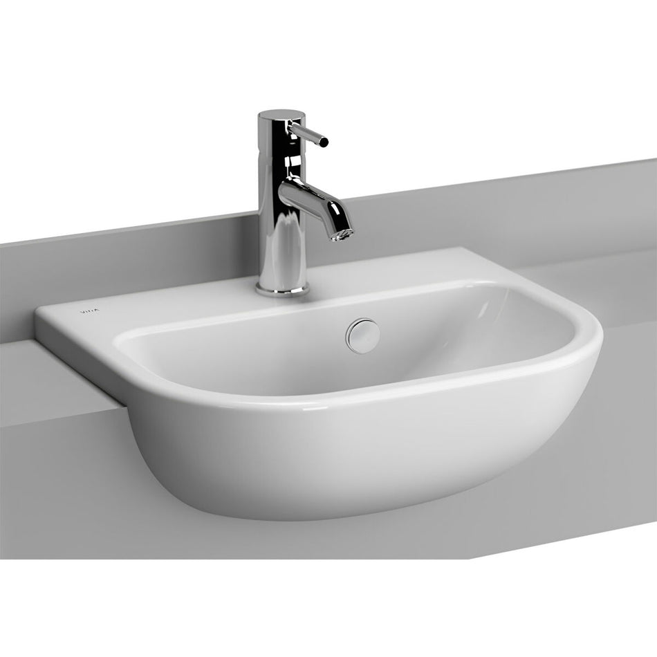 Vitra S20 Semi Recessed Basin - 450mm Wide - 1 Tap Hole - White