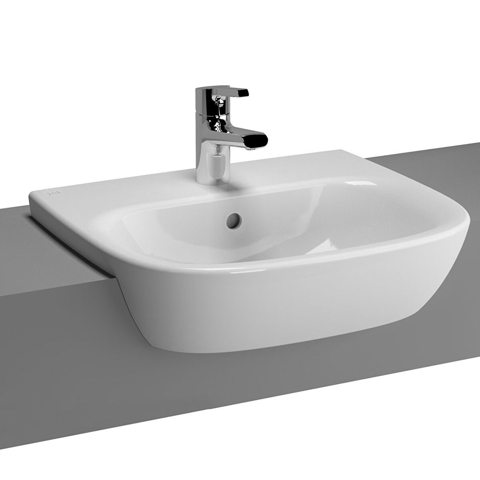 Vitra Zentrum Compact Semi Recessed Basin - 500mm Wide - 1 Tap Hole - White