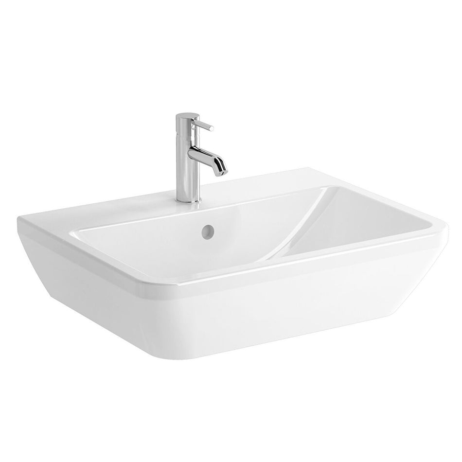 VitrA Integra Square Wall Hung Basin - 650mm Wide - 1 Tap Hole - White