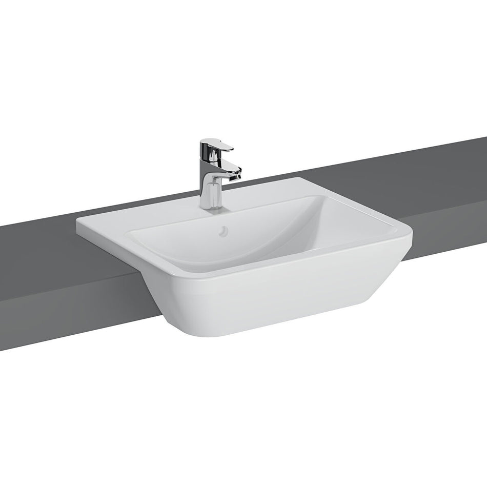 Vitra Integra Semi Recessed Basin - 550mm Wide - 1 Tap Hole - White