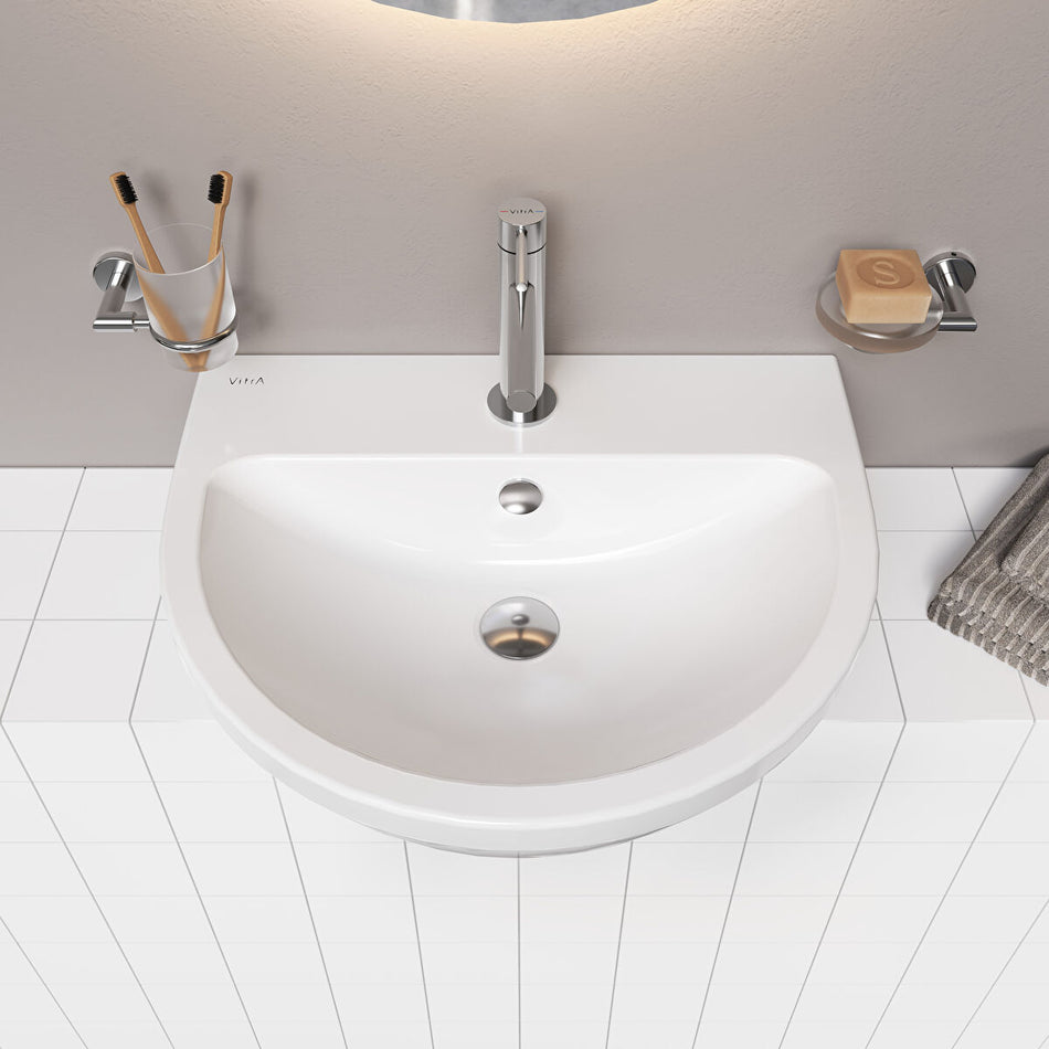 Vitra Integra Round Semi Recessed Basin - 550mm Wide - 1 Tap Hole - White