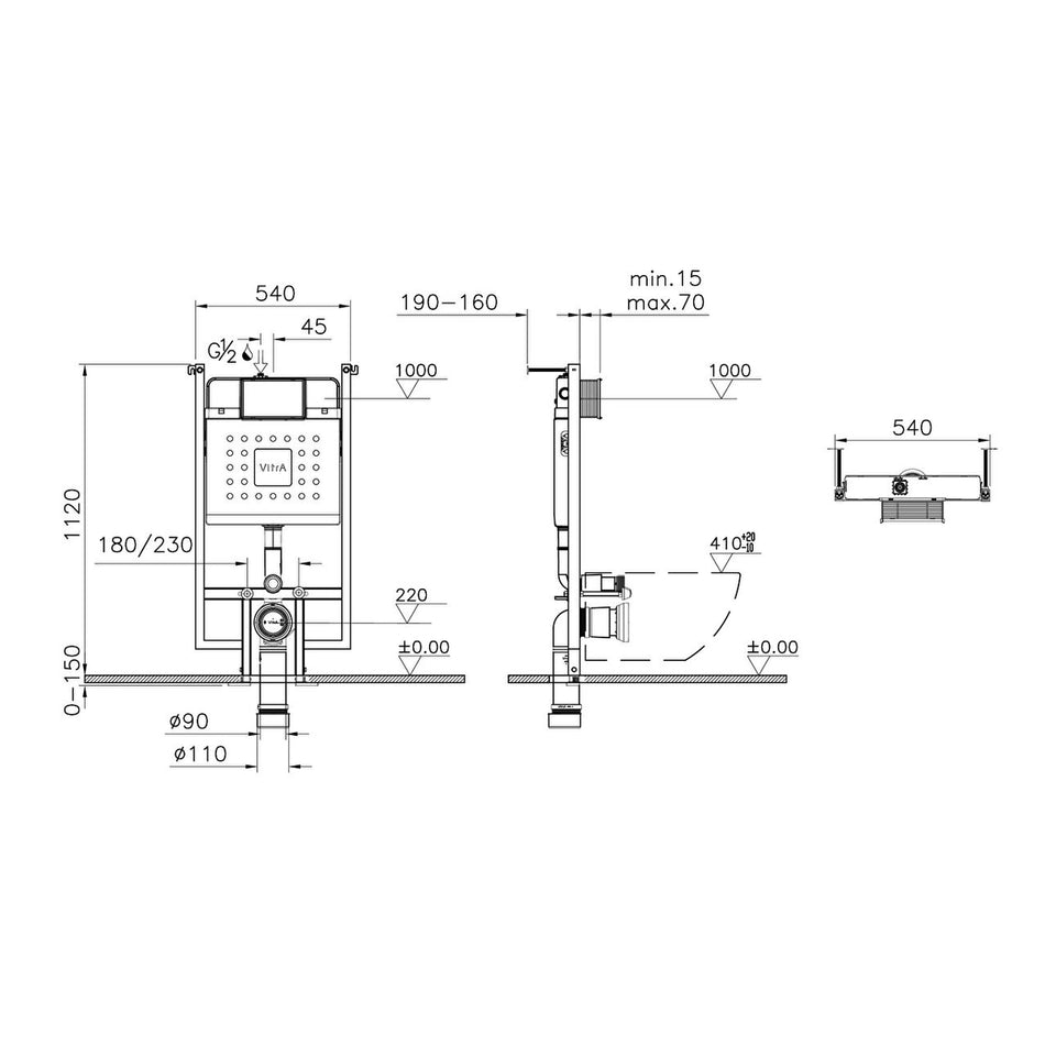 Vitra V-Fix Core Wall Hung Toilet Frame With Concealed Cistern