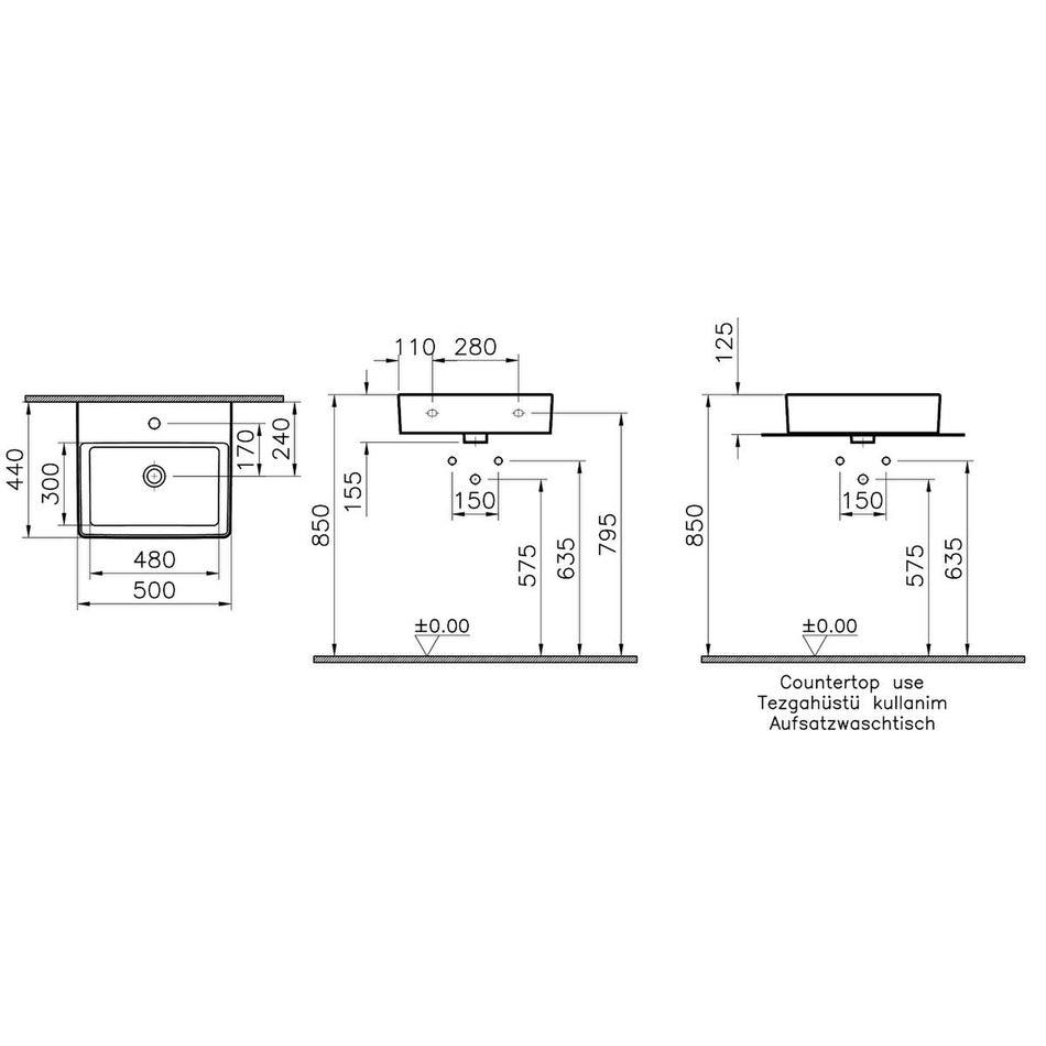 VitrA Nuo Countertop Basin - 500mm Wide - 1 Tap Hole - White