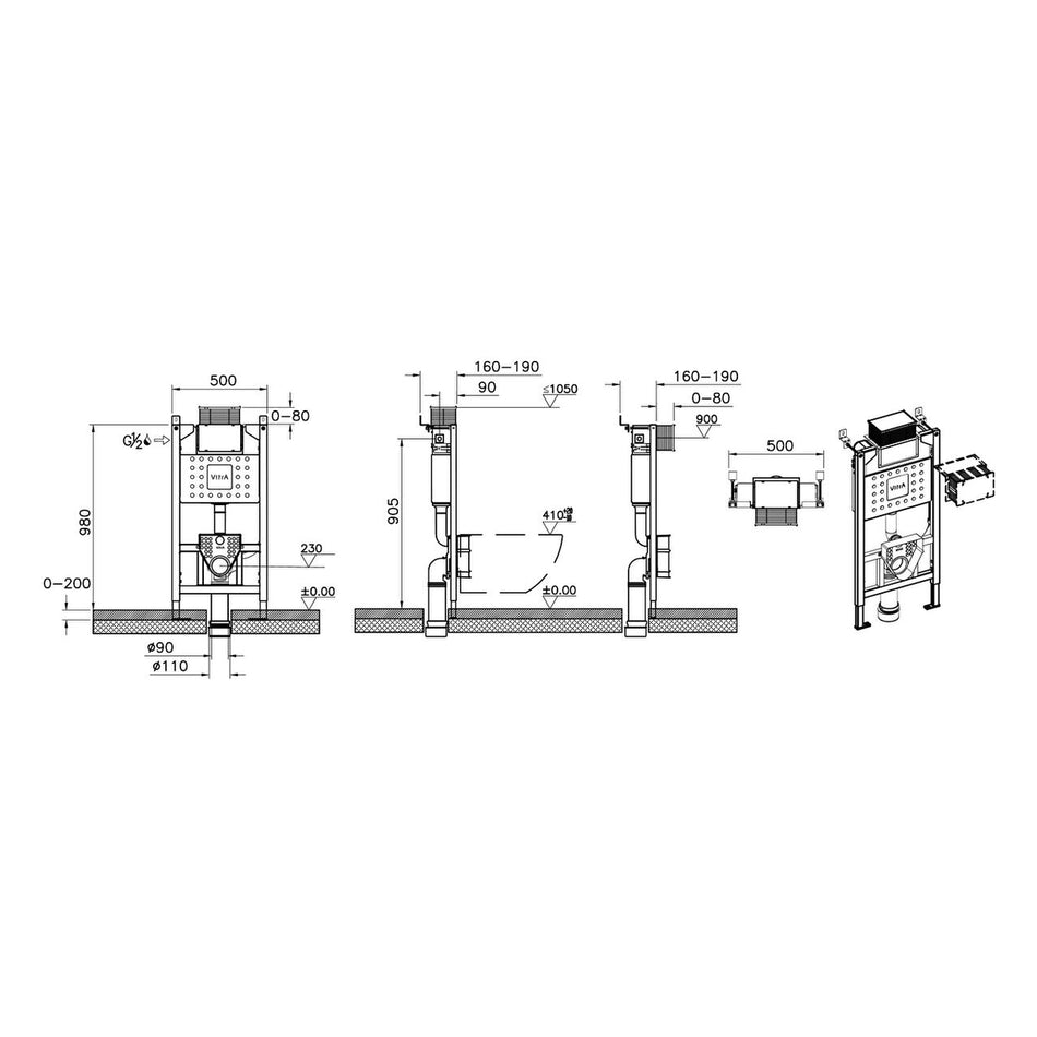 Vitra V-Fix Core Wall Hung Toilet Frame With Concealed Cistern - 980mm High