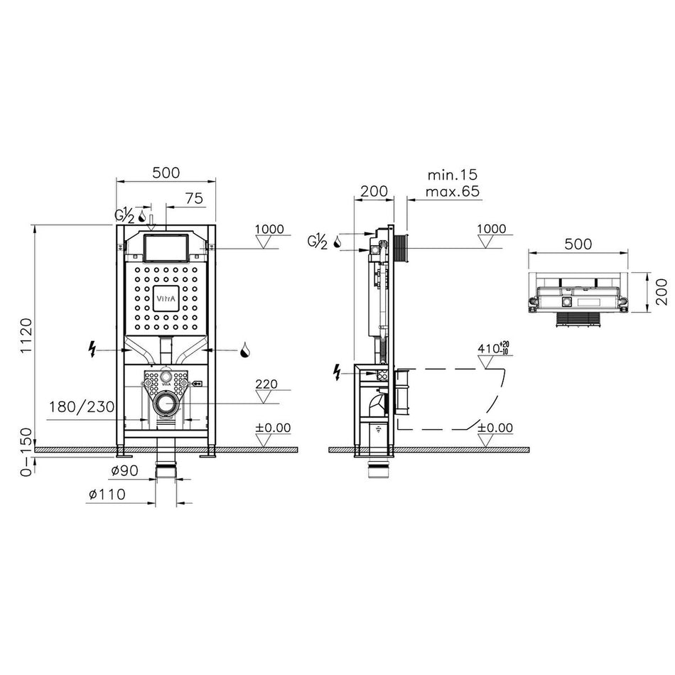 Vitra V-Fix Prime Top Inlet Regular Wall Hung Toilet Frame - 1120mm x 500mm x 200mm