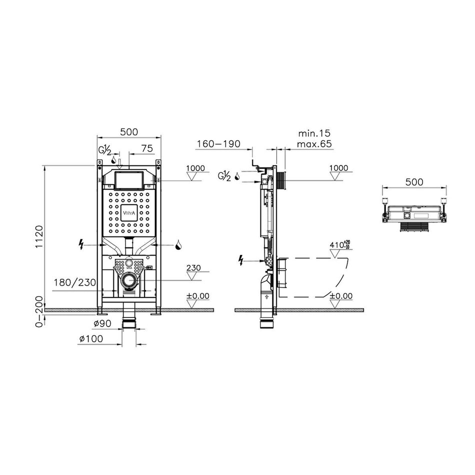 Vitra V-Fix Prime Top Inlet Regular Wall Hung Toilet Frame - 1120mm x 500mm x 132mm