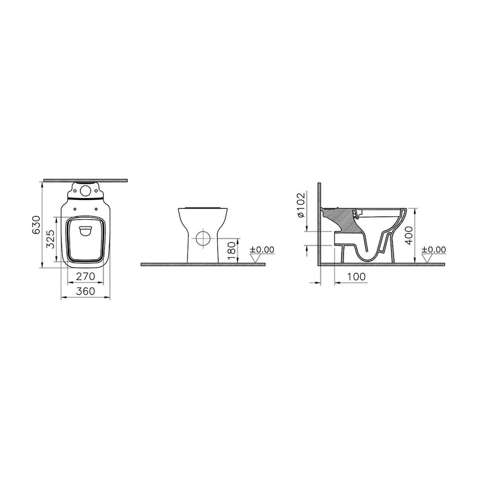 Vitra S20 Square Open Back Close Coupled Toilet Pan Only - White