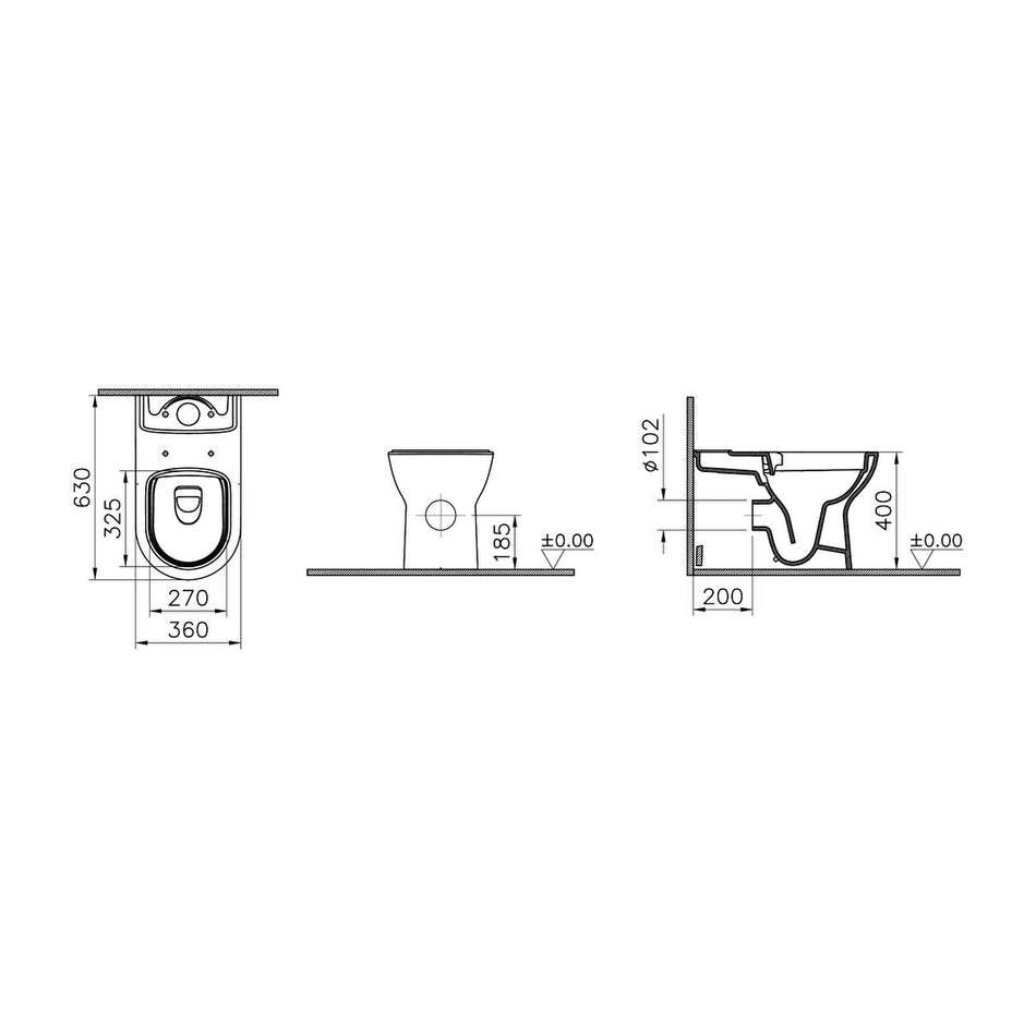 Vitra S20 Round Back To Wall Close Coupled Toilet Pan Only - White
