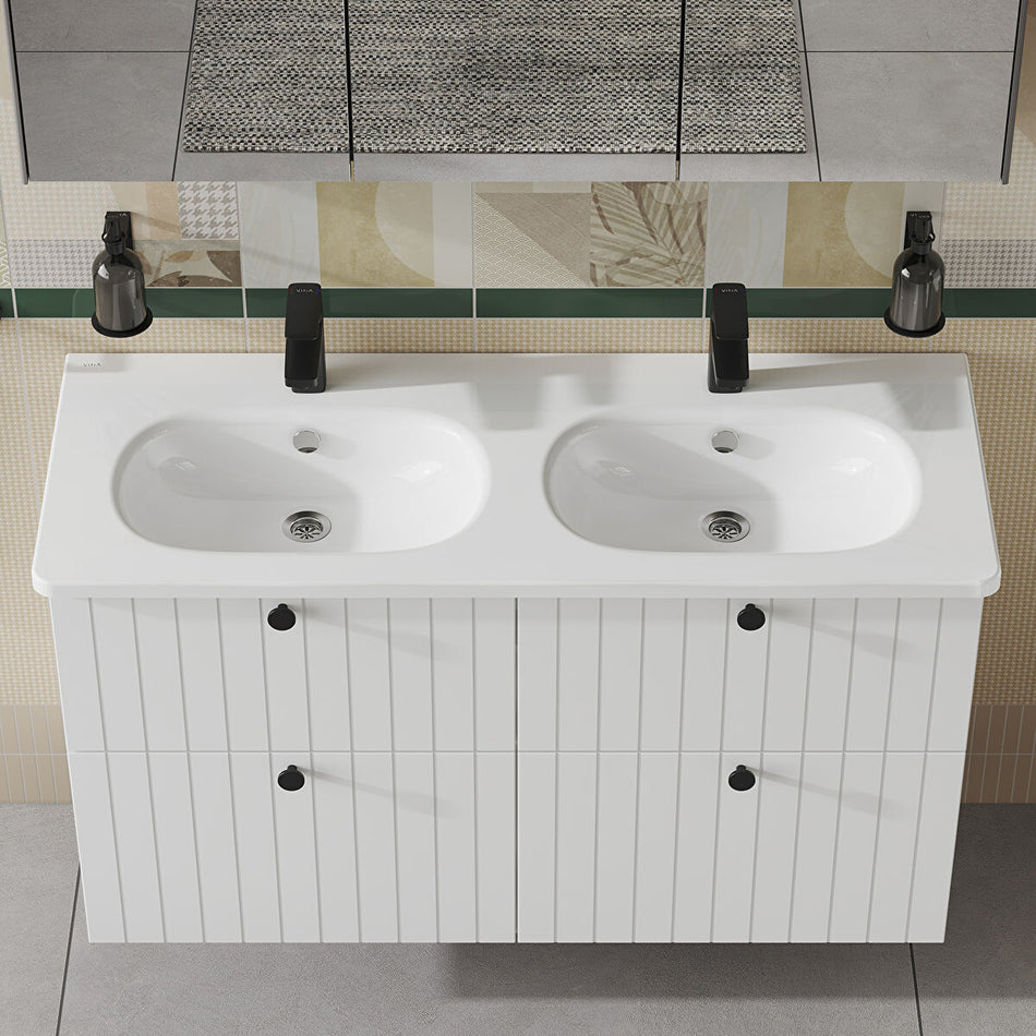 Vitra Zentrum Double Vanity Basin - 1200mm Wide - 1 Tap Hole - White