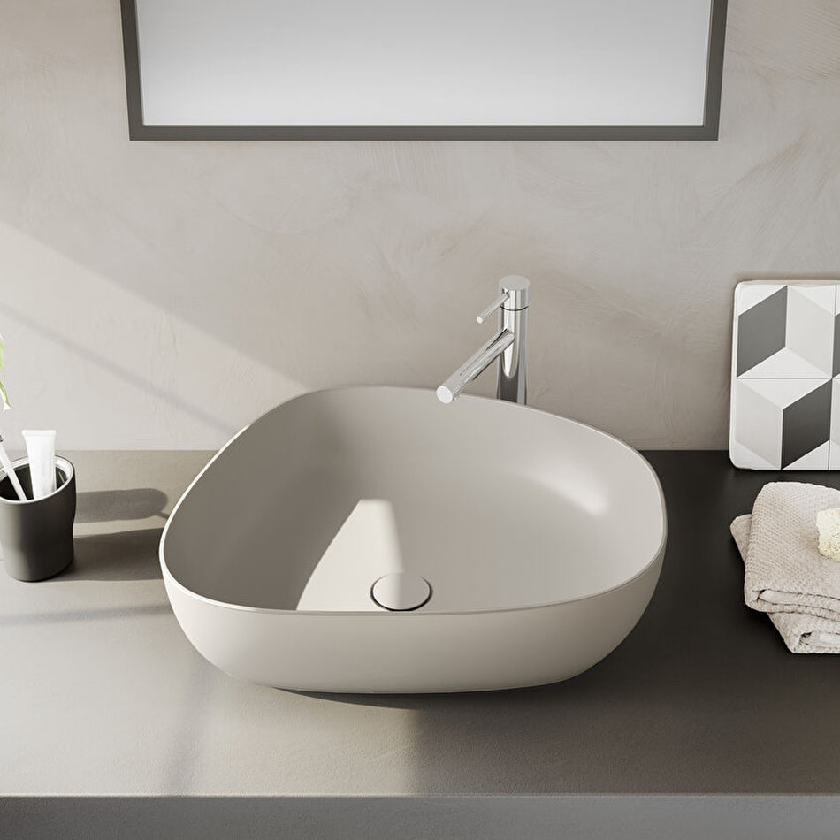 Vitra Outline Countertop Basin - 570mm Wide - No Tap Hole - Matt Taupe