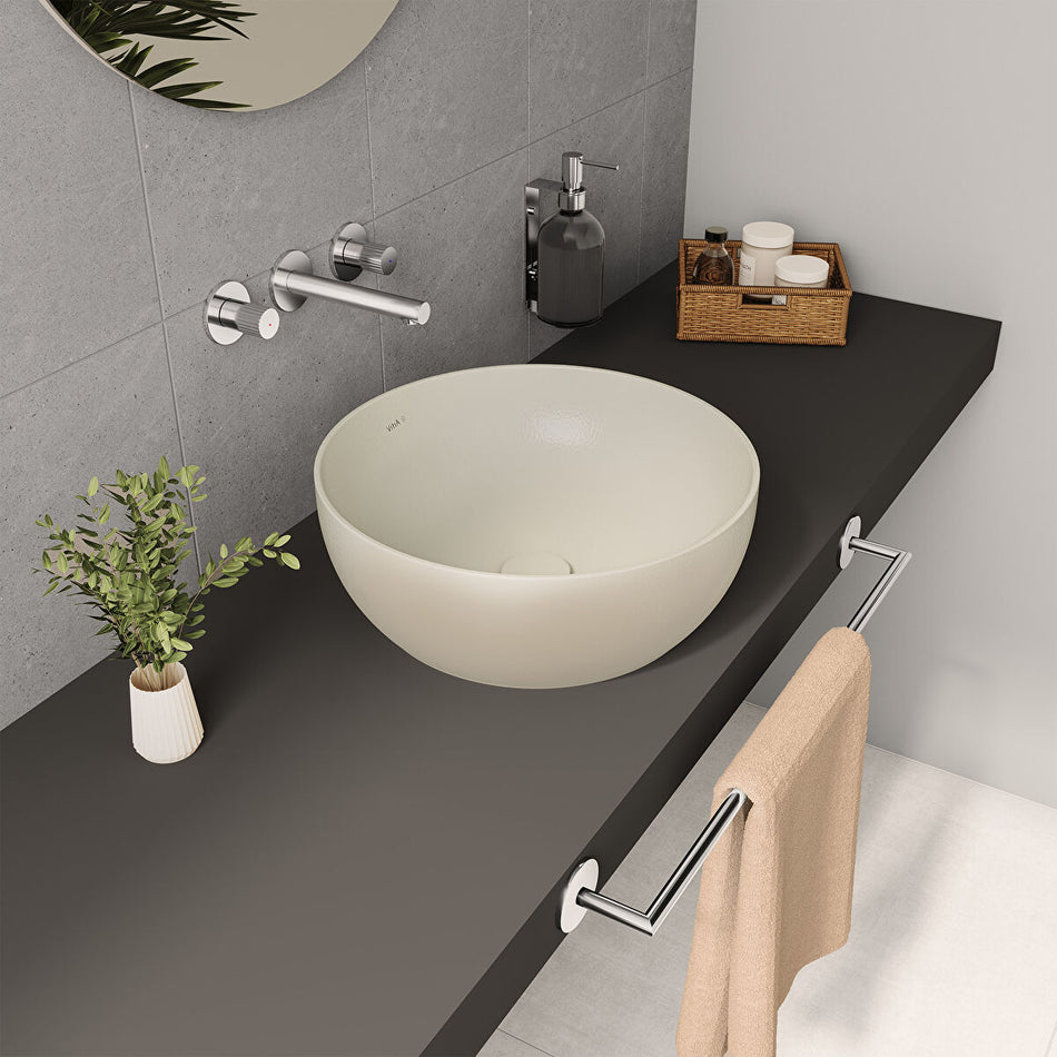 Vitra Outline Compact Round Countertop Basin - 405mm Wide - No Tap Hole - Matt Taupe