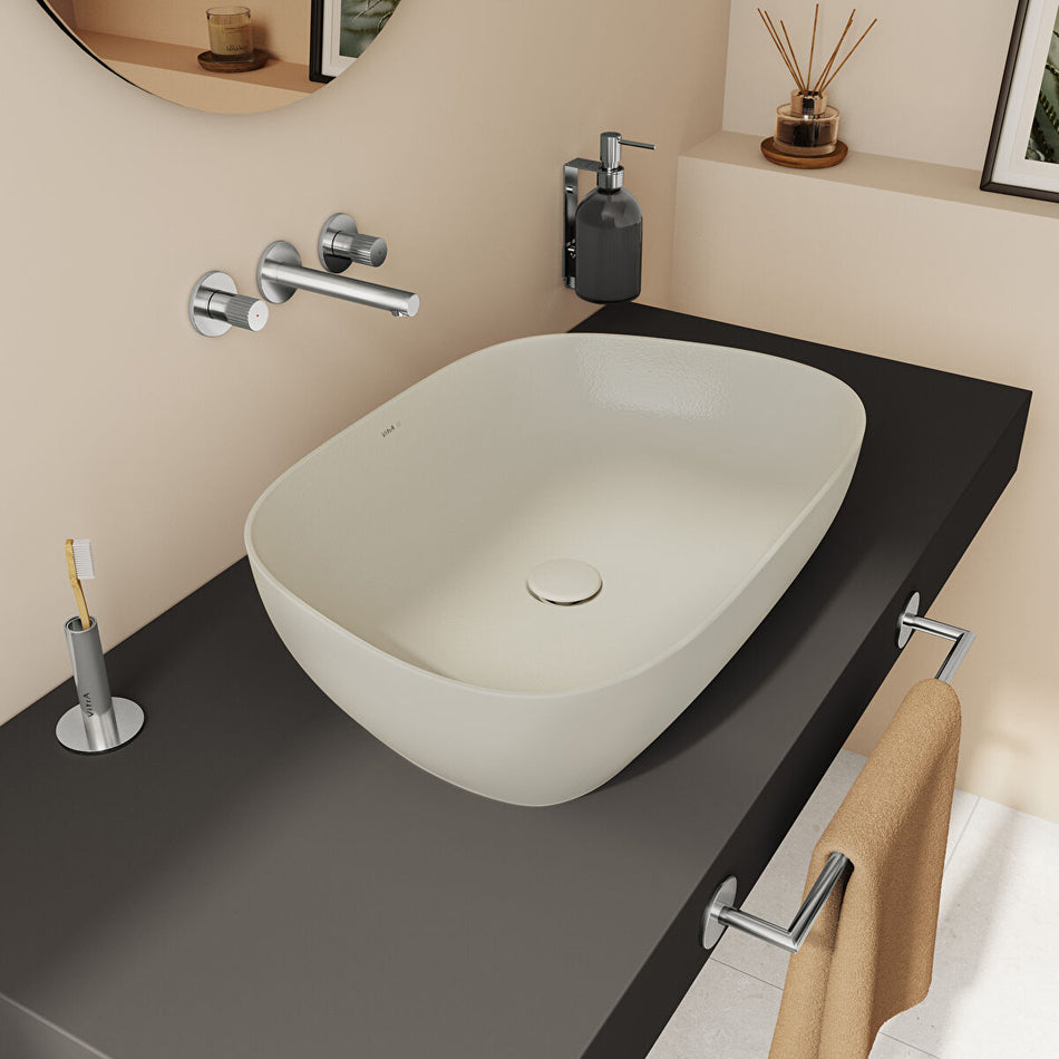 Vitra Outline Countertop Basin - 630mm Wide - No Tap Hole - Matt Taupe
