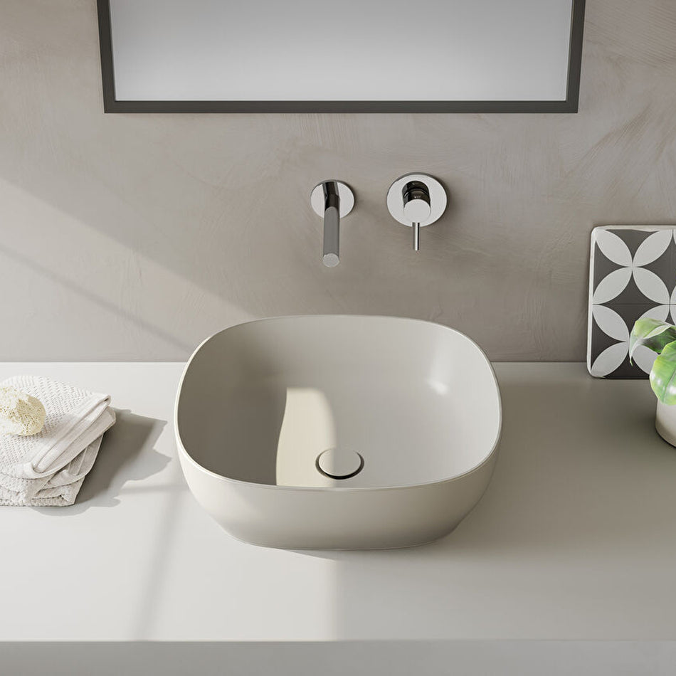 Vitra Outline Compact Countertop Basin - 475mm Wide - No Tap Hole - Matt Taupe