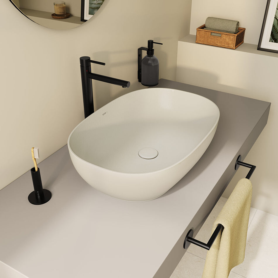 Vitra Outline Oval Countertop Basin - 600mm Wide - No Tap Hole - Matt Taupe